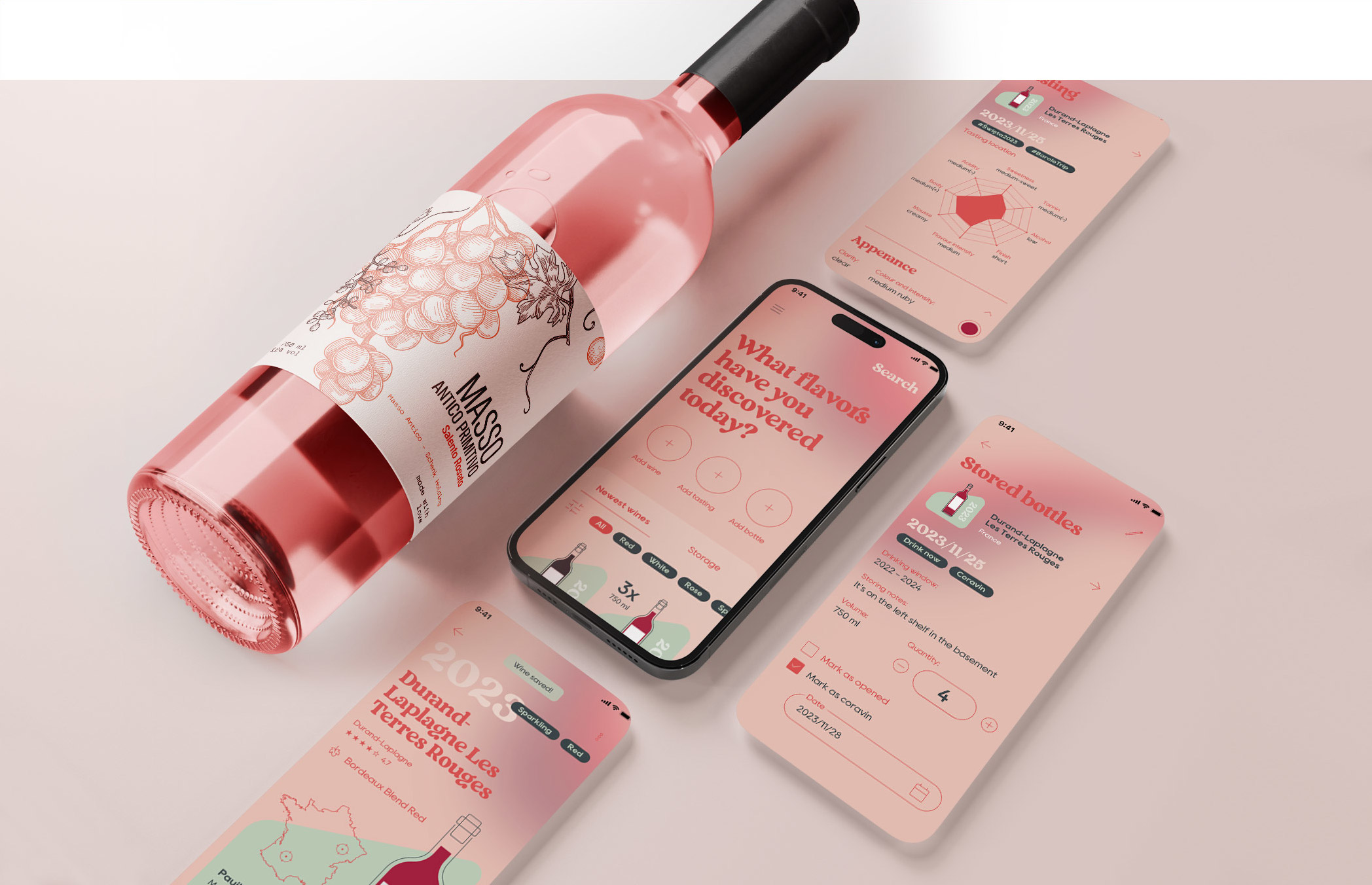 A bottle and screenshots of the Cork Notes app